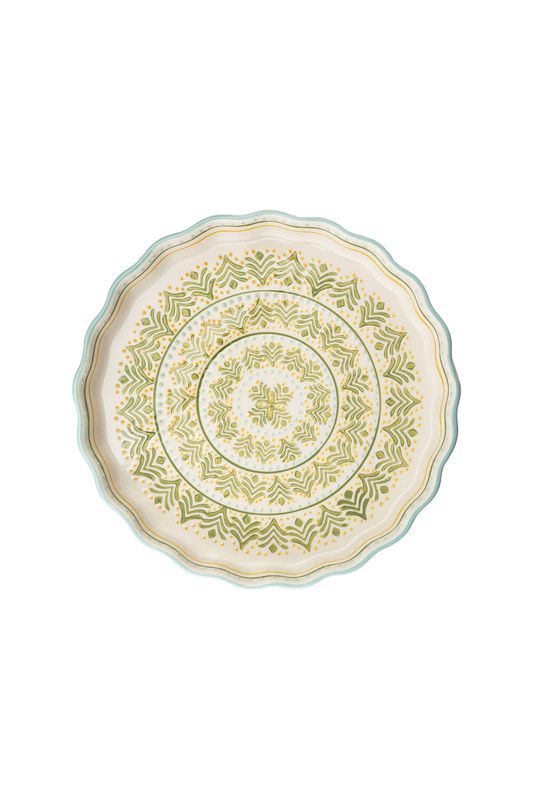 Hand Stamped Quiche Dish Retro Green 10 Inch