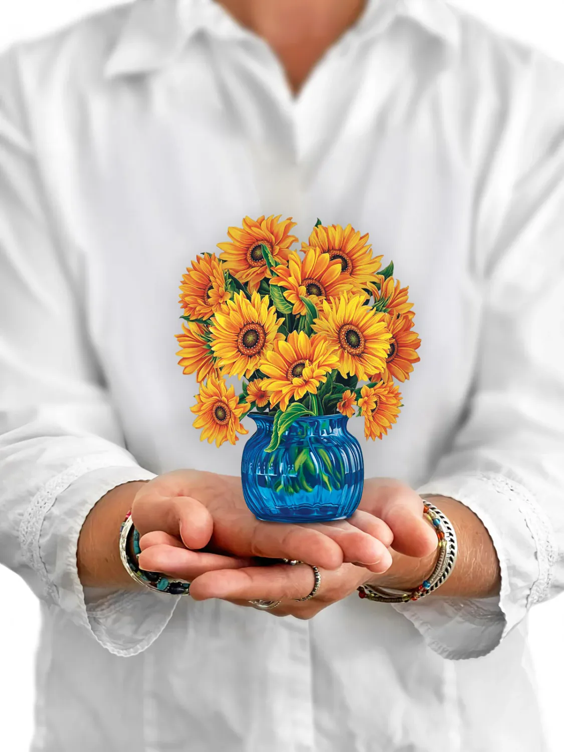 Fresh Cut Paper Pop Up Bouquet &amp; Matching Card Mini Sunflowers