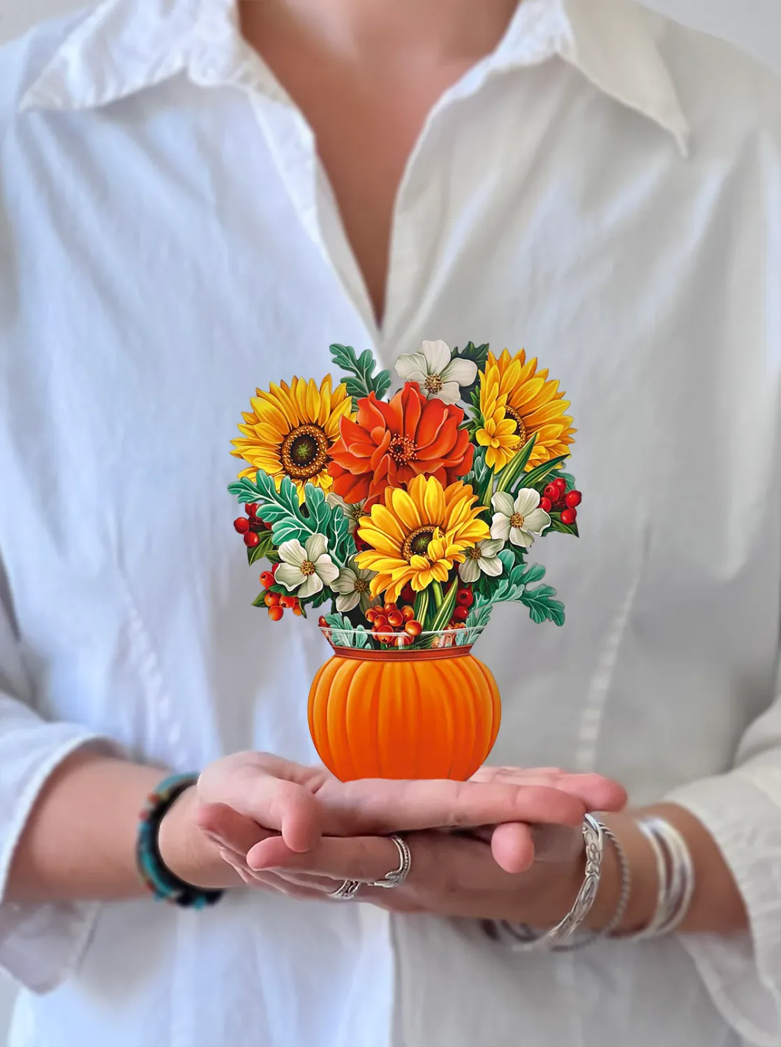 Fresh Cut Paper Pop Up Bouquet &amp; Matching Card Mini Pumpkin Harvest