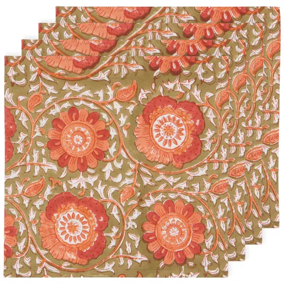 Napkin Set/4 Block Print Zinnia