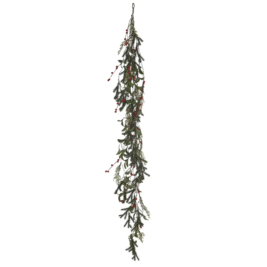 Pine &amp; Mistletoe Garland With Red Berries 72&quot;