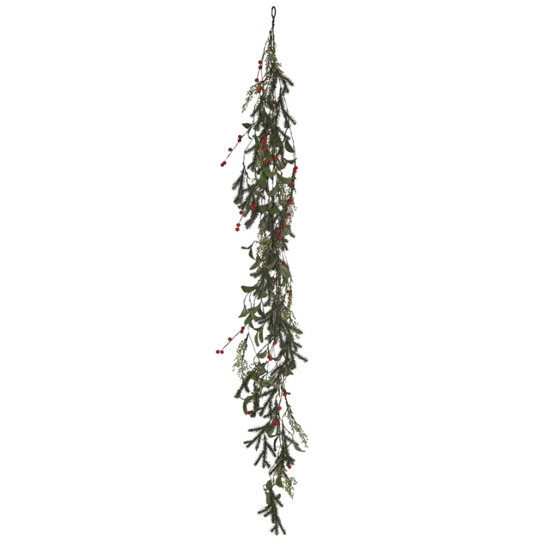 Pine &amp; Mistletoe Garland With Red Berries 72&quot;