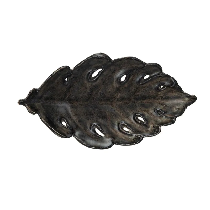 Stoneware Leaf Plate With Reactive Brown &amp; Green Glaze