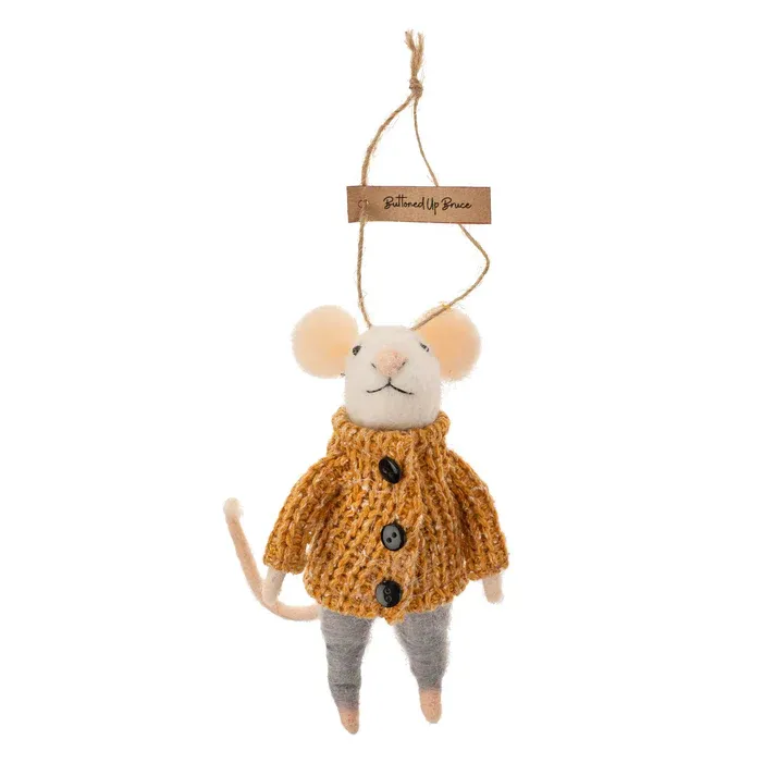 Felt Mouse Buttoned Up Bruce Ornament