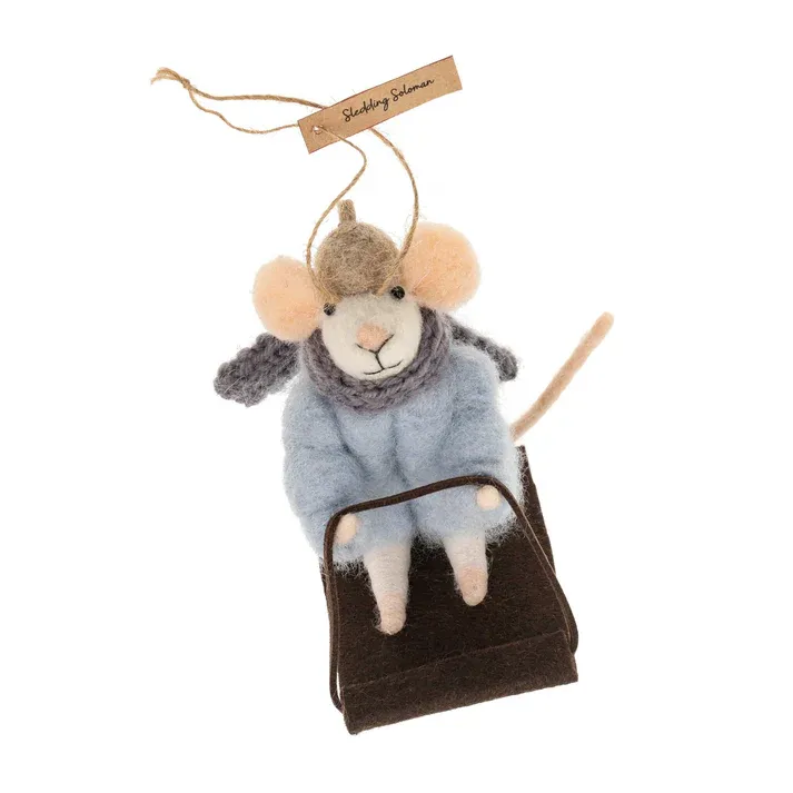 Felt Mouse Sledding Soloman Ornament