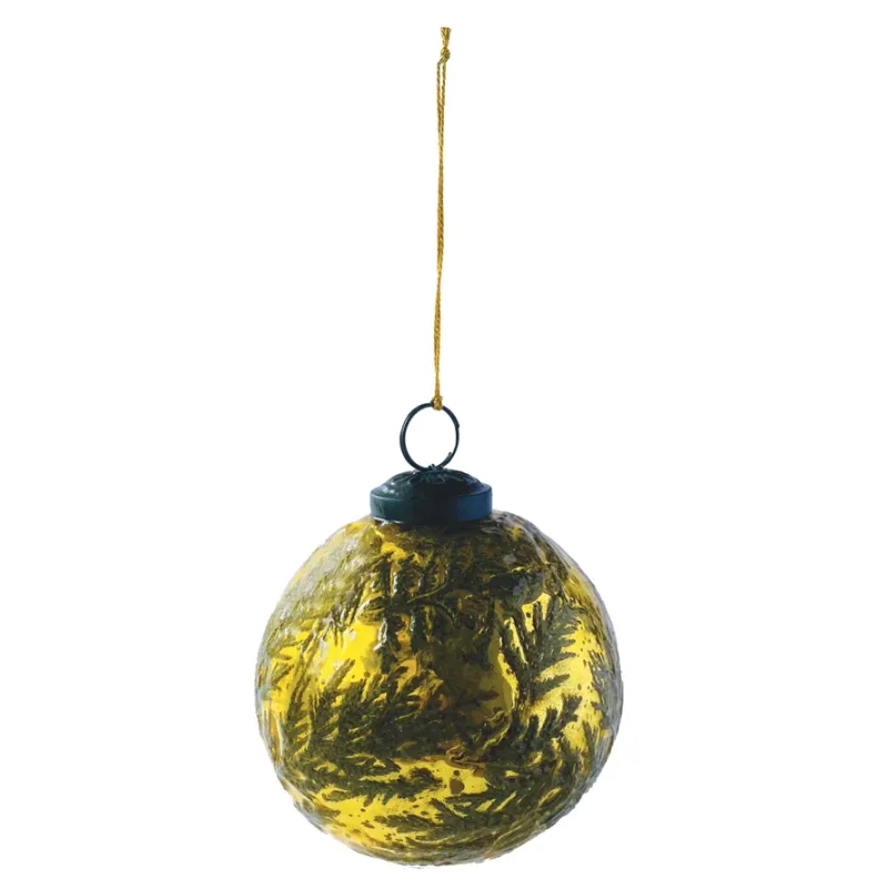 Embedded Natural Botanical Glass Ball Ornament 4"