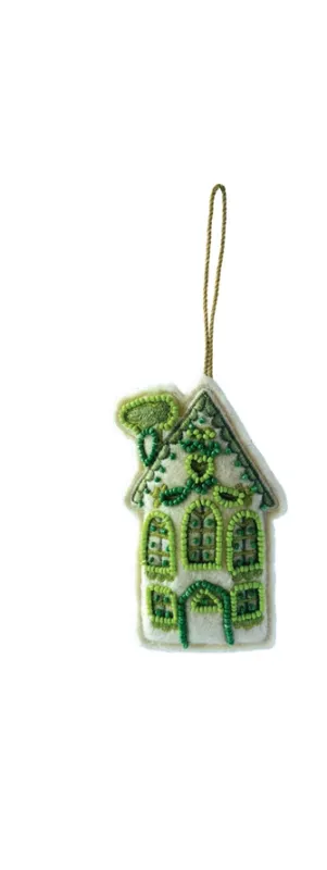 Felt House Ornament With Green Glass Beads