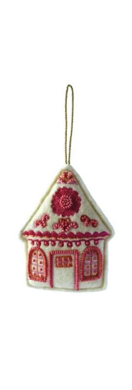 Felt House Ornament With Pink Glass Beads