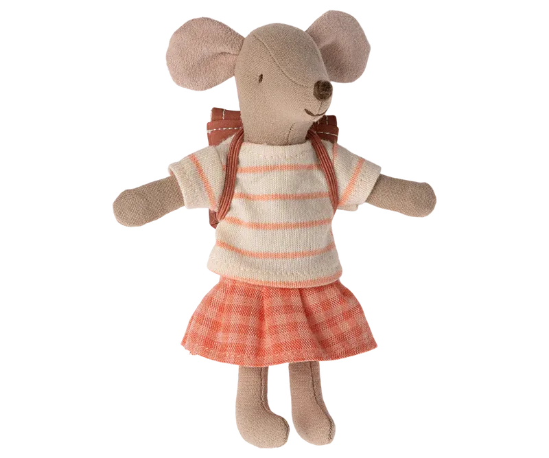 Maileg Tricycle Mouse Big Sister With Bag Coral