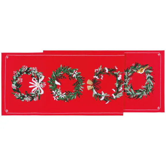 Table Runner Printed Wreaths 13&quot;x72&quot;