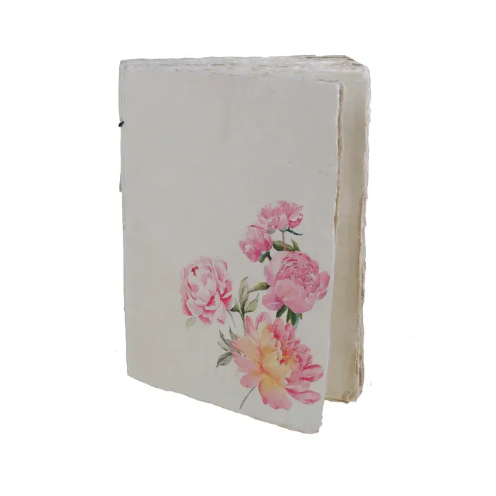 Handmade Parchment Paper Notebook Pink Peony 10x15cm