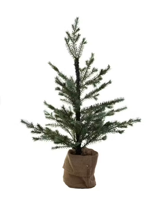 Accessorized Faux Spruce Tree w/lights In Burlap Bag And Red Bucket 31 1\2&quot;