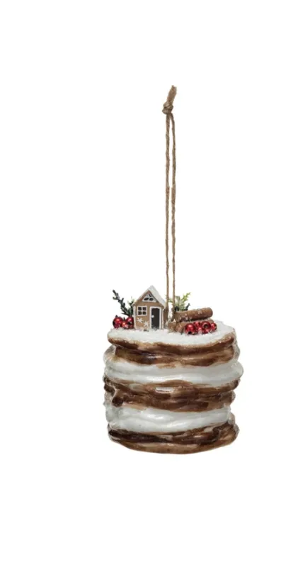 Glass Yule Log Ornament With Little Cabin On Top