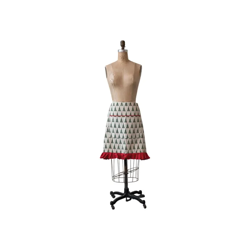 Cotton Printed Half Apron With Christmas Tree Pattern
