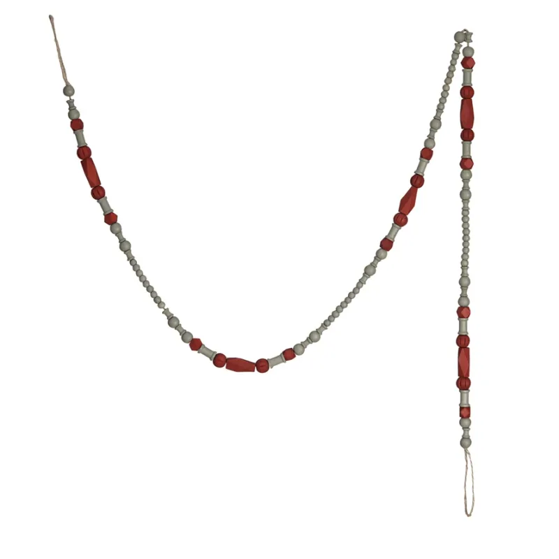 Paulownia Wood Bead Garland Natural &amp; Red 72" Final Sale