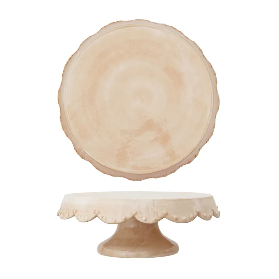 Stoneware Cake Stand With Scalloped Edge In Rustic Cream 12&quot;R x 4.5&quot;H