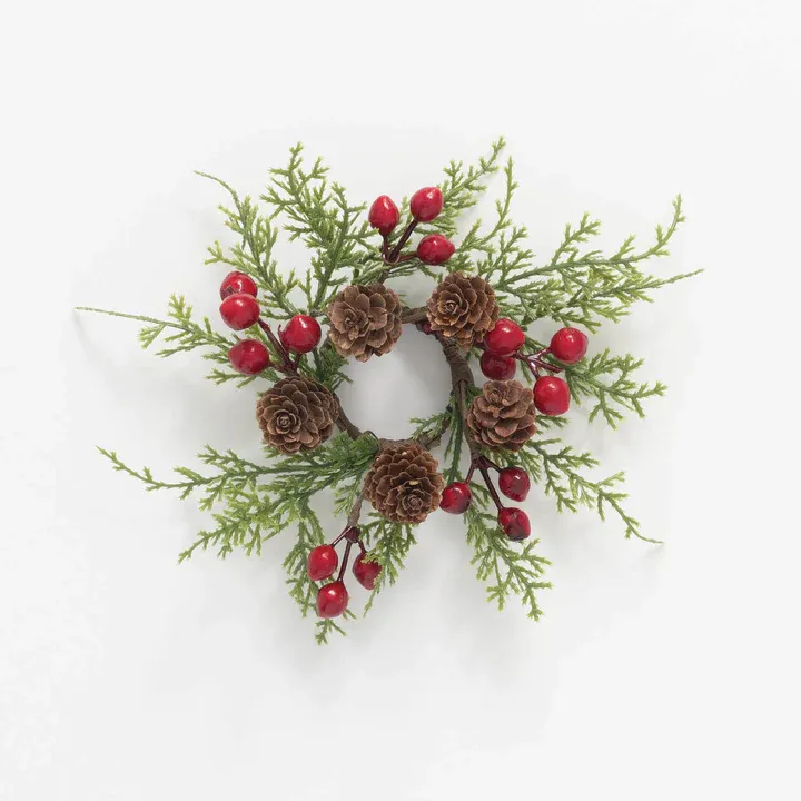 Cedar &amp; Red Berry Accent Ring With Pinecones 1.5&quot;