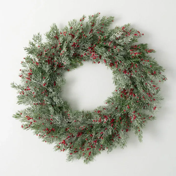 Cedar Berry Wreath With Snow 22 Inch