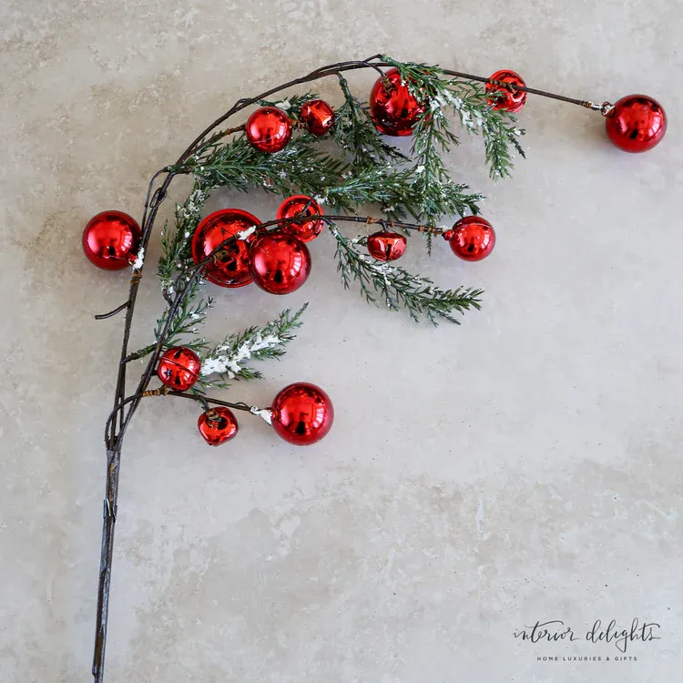 Snowy Pine Branch With Red Bells 35&quot; Final Sale