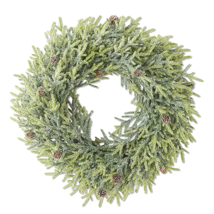 Snowy Juniper Wreath With Mini Pinecones 21&quot;