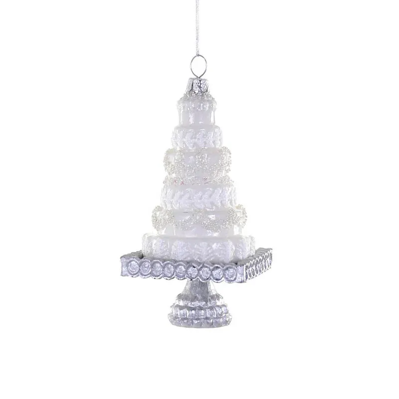 White Tiered Wedding Cake On Silver Stand Ornament