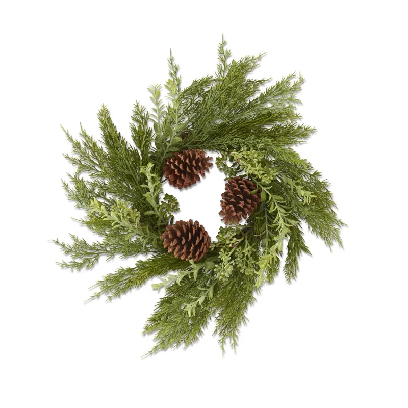 Twig Pine And Myrtle Wreath With Green Barries And Pinecones 20&quot;