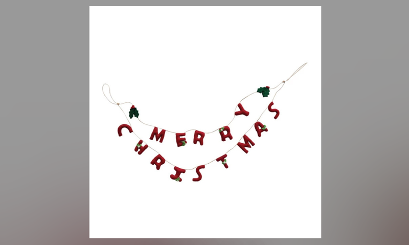 Wool Felt Merry Christmas Garland With Leaves 30&quot;