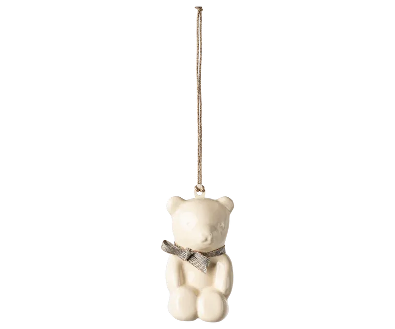 Maileg Metal Teddy Bear Ornament In Off White And Blue