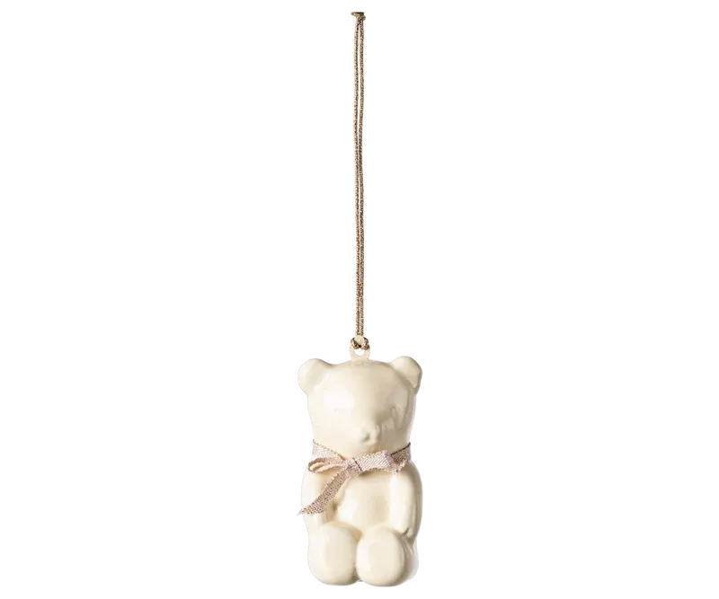 Maileg Metal Teddy Bear Ornament In Off White And Rose