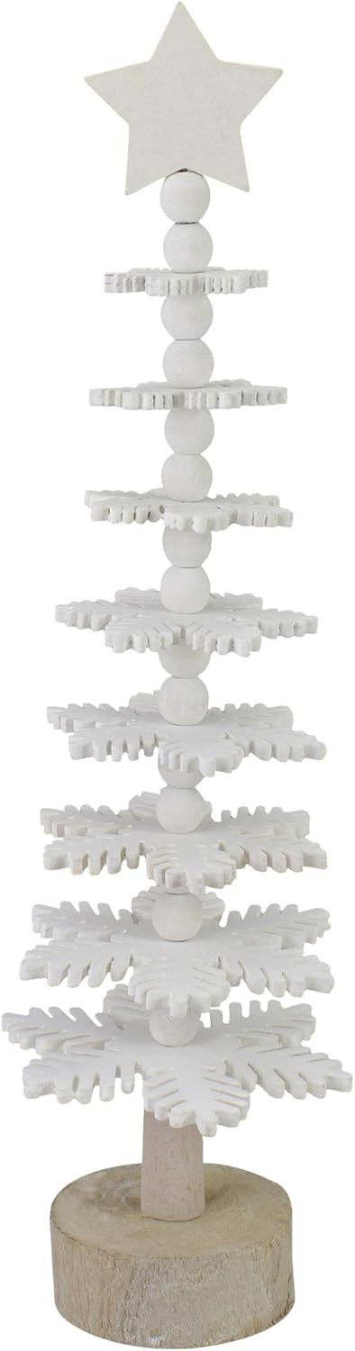 Wooden Snowflake Tree 12&quot; Tan And White