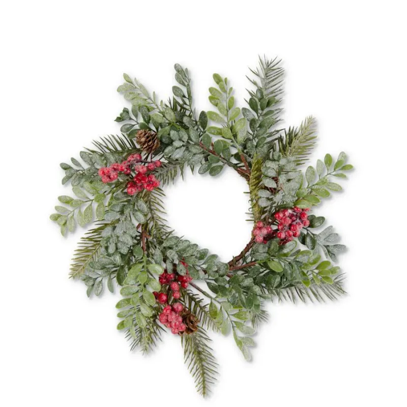 Glittered Boxwood Berry Pinecone And Fir Wreath 16&quot;