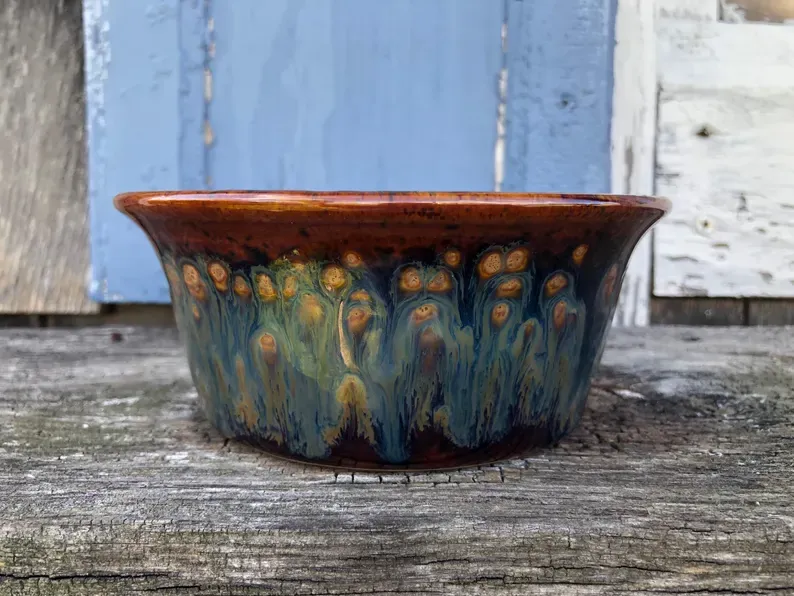 Art C Beaumont White Birch Candle With Mahogony Blue Glaze Small