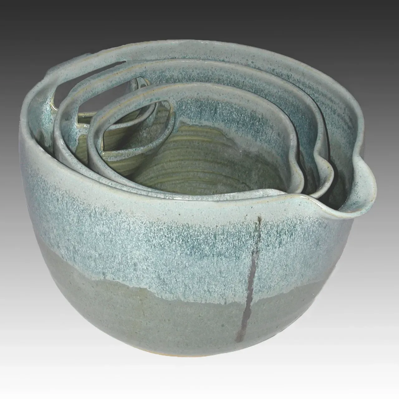 Handmade Pottery Nested Mixing Bowl Blue Glaze Medium