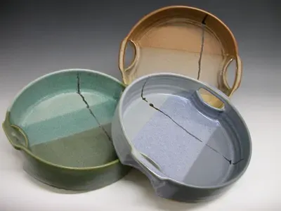 Handmade Pottery Baker With Light Blue Glaze Large
