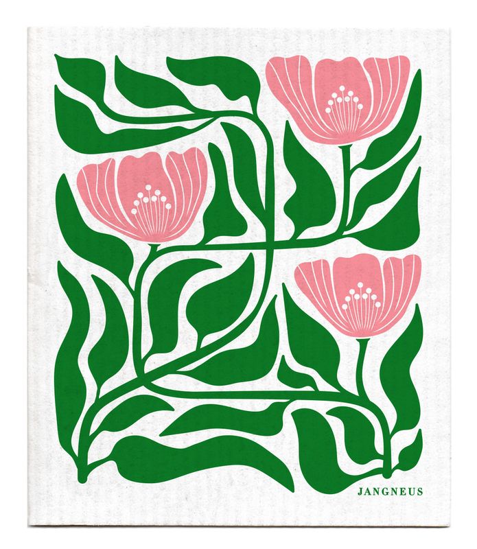 Swedish Cloth Flower Green &amp; Pink