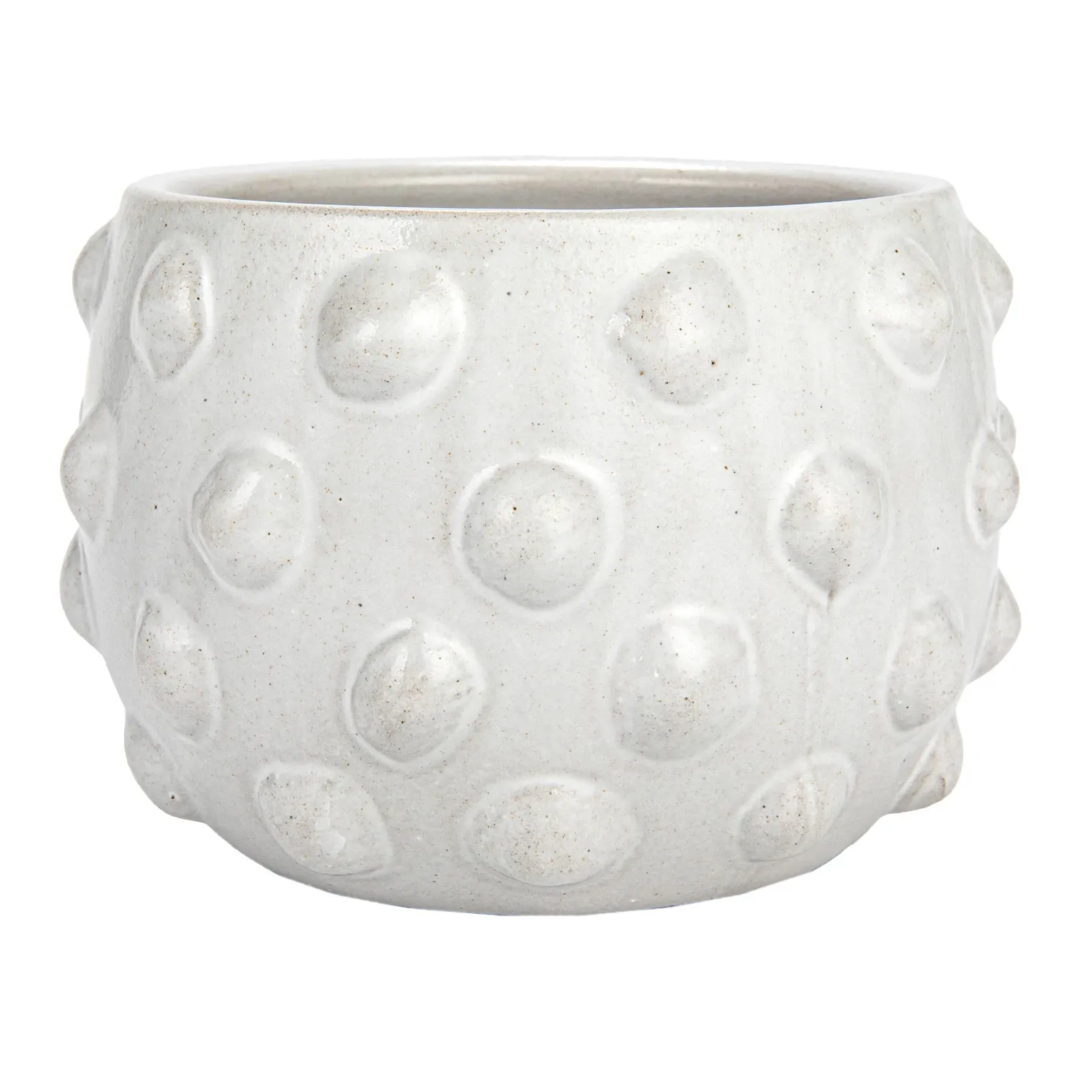 Round Terracotta Planter White With Raised Dots All Over 6-1/4&quot; R x 5&quot; H