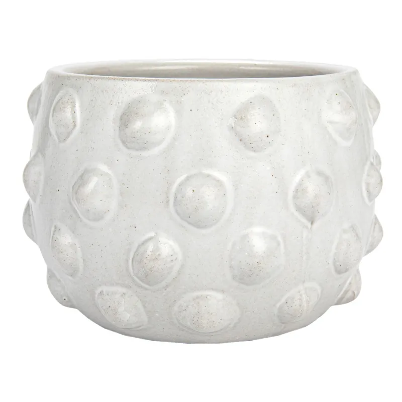 Round Terracotta Planter White With Raised Dots All Over 6-1/4&quot; R x 5&quot; H
