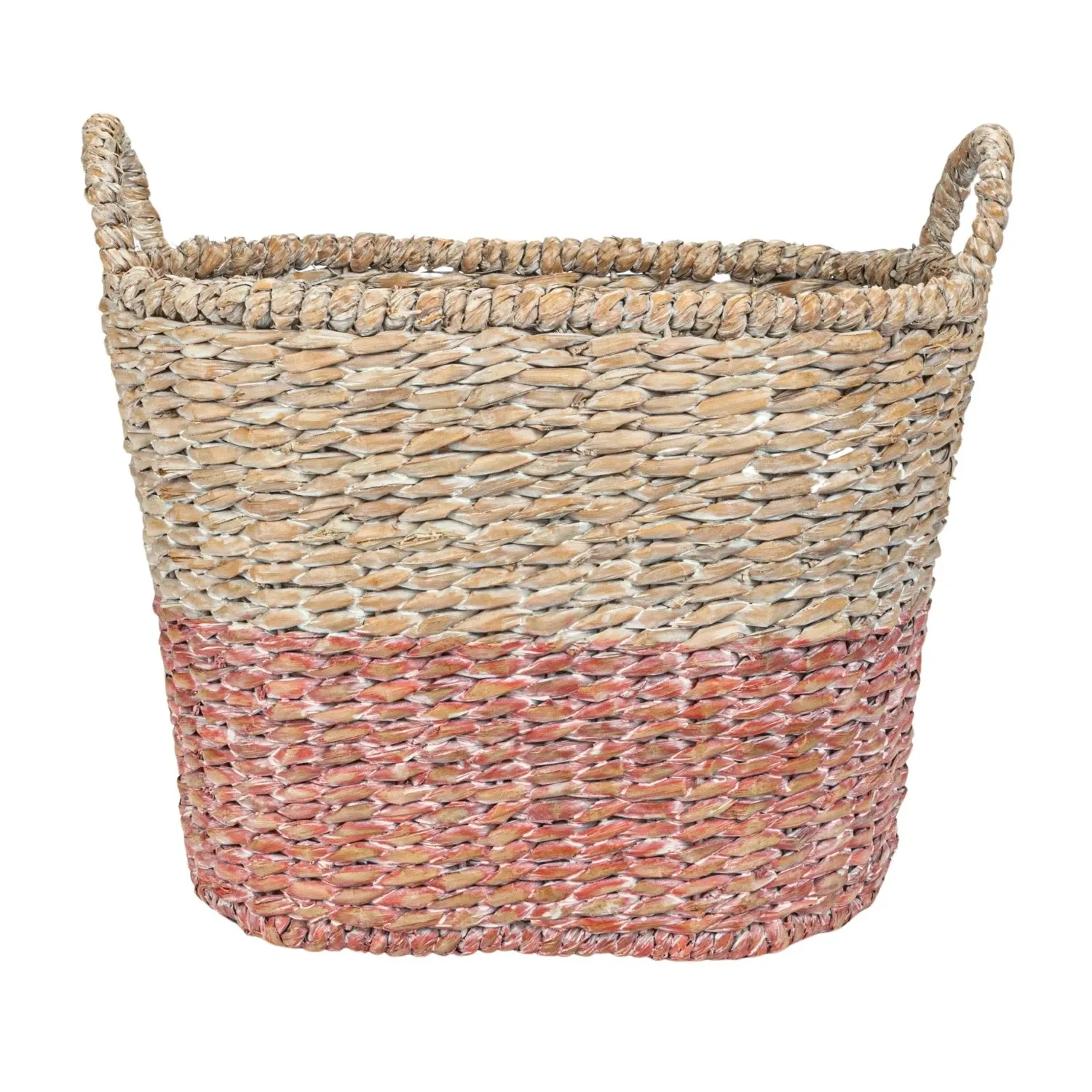 Handwoven Tall Oval Basket Cream &amp; Maroon Medium