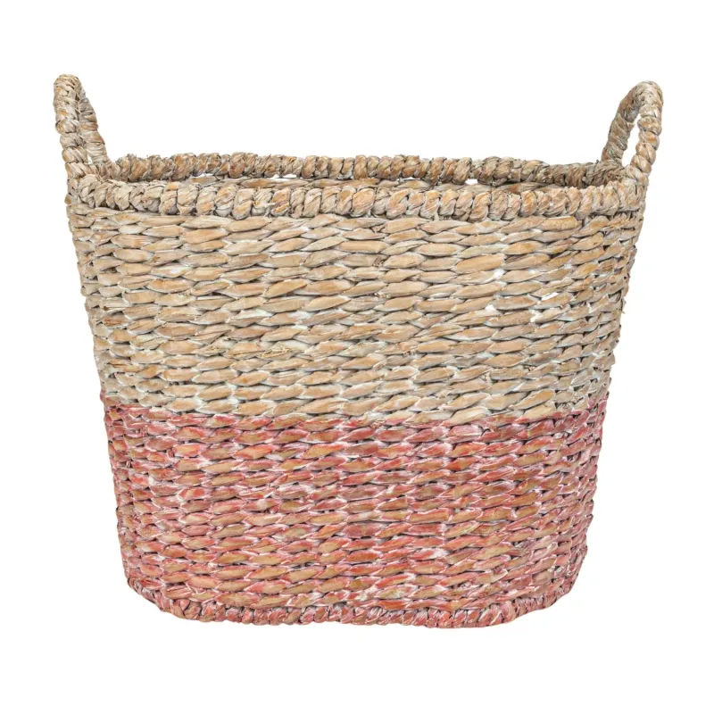 Handwoven Tall Oval Basket Cream &amp; Maroon Medium