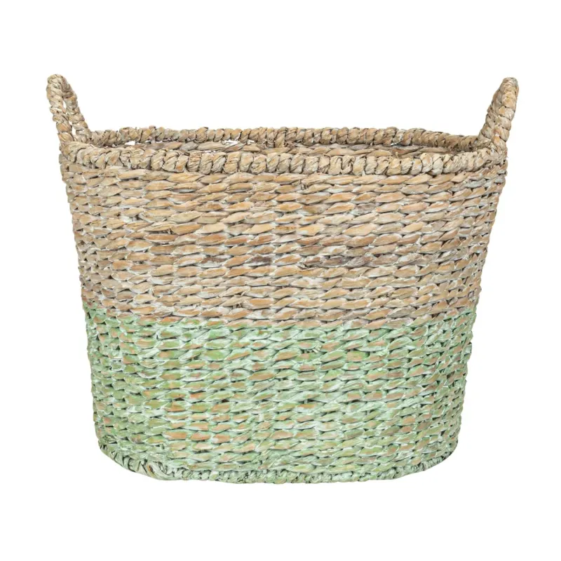 Handwoven Tall Oval Basket Cream &amp; Teal Large