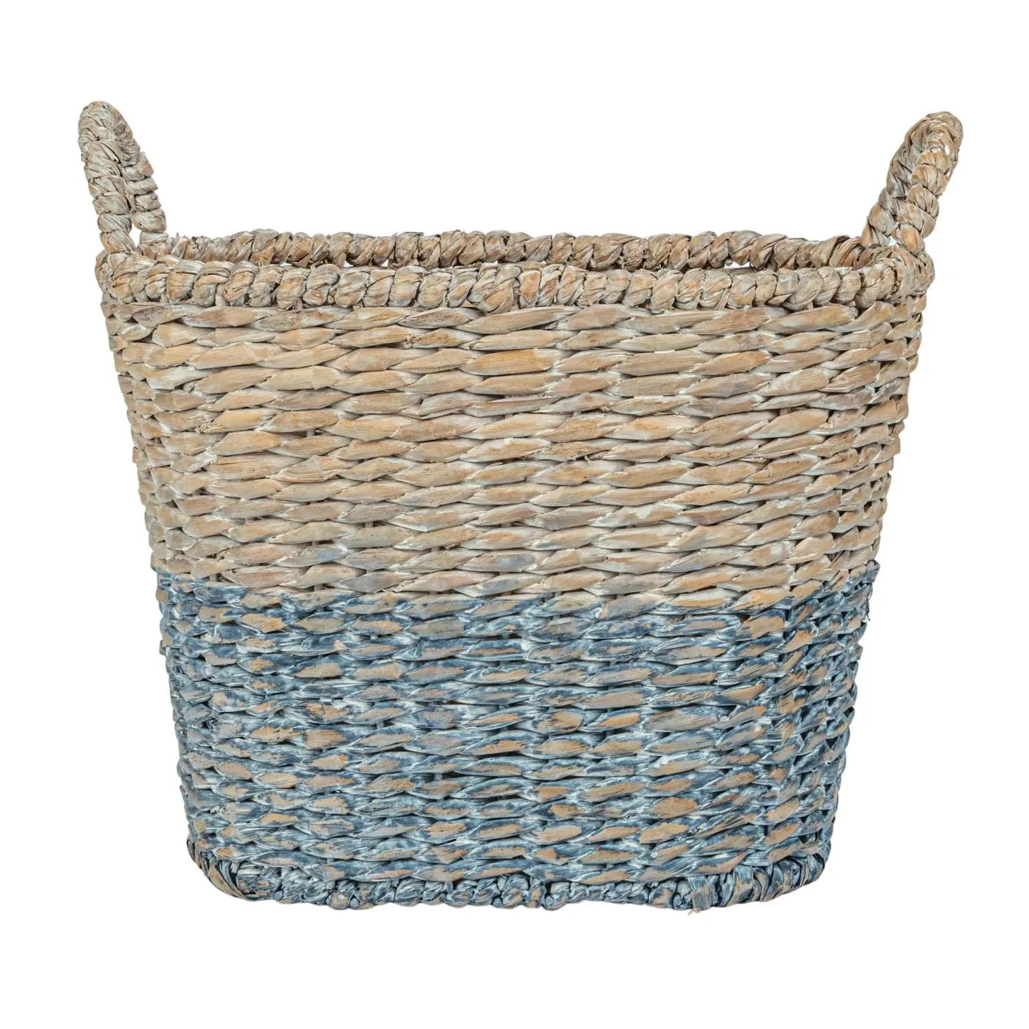 Handwoven Tall Oval Basket Cream &amp; Navy Small