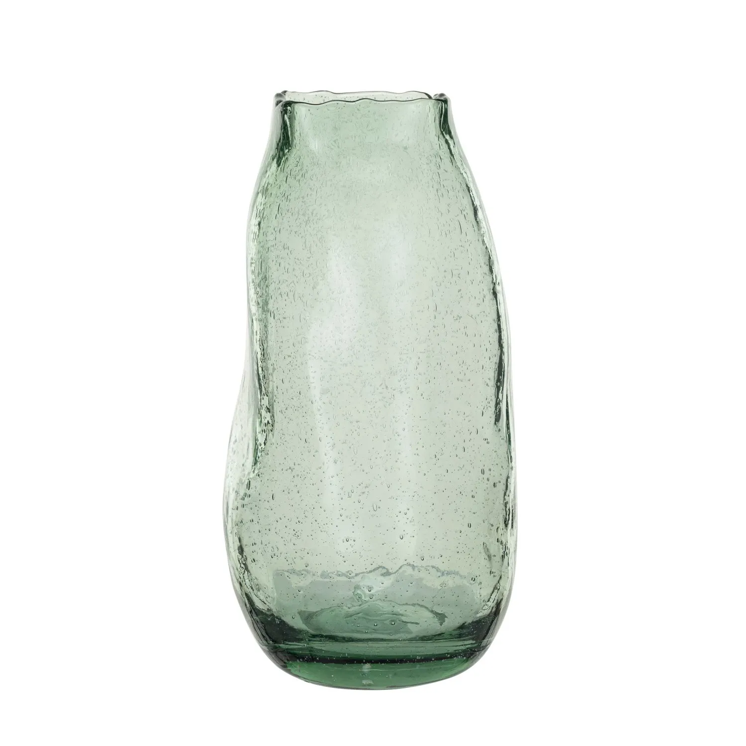 Glass Vase In Green With Square Openning 5.5&quot; R x 10.5&quot; H