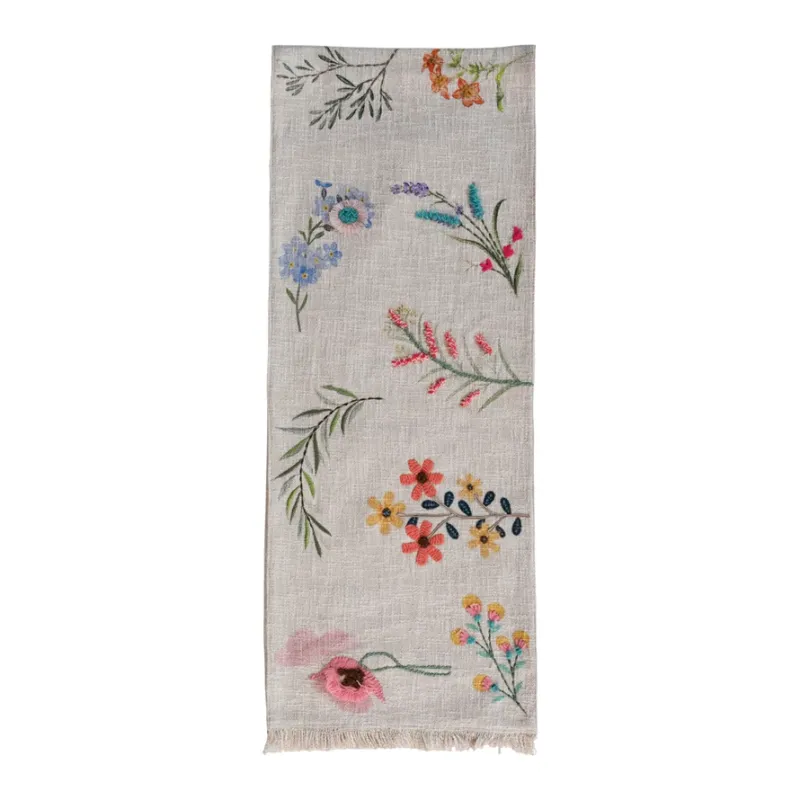 Cotton Slub Table Runner With Spring Flowers 72&quot; L x 14&quot; W