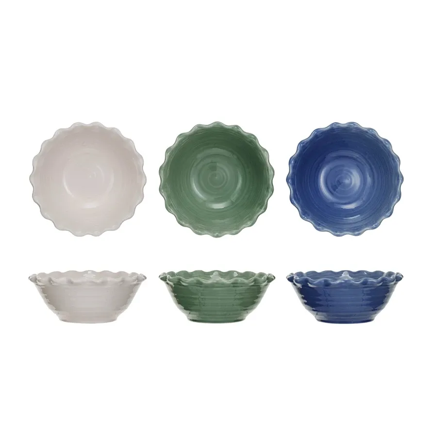 Stoneware Bowl With Scalloped Edge In Green 10&quot; R x 4&quot; H