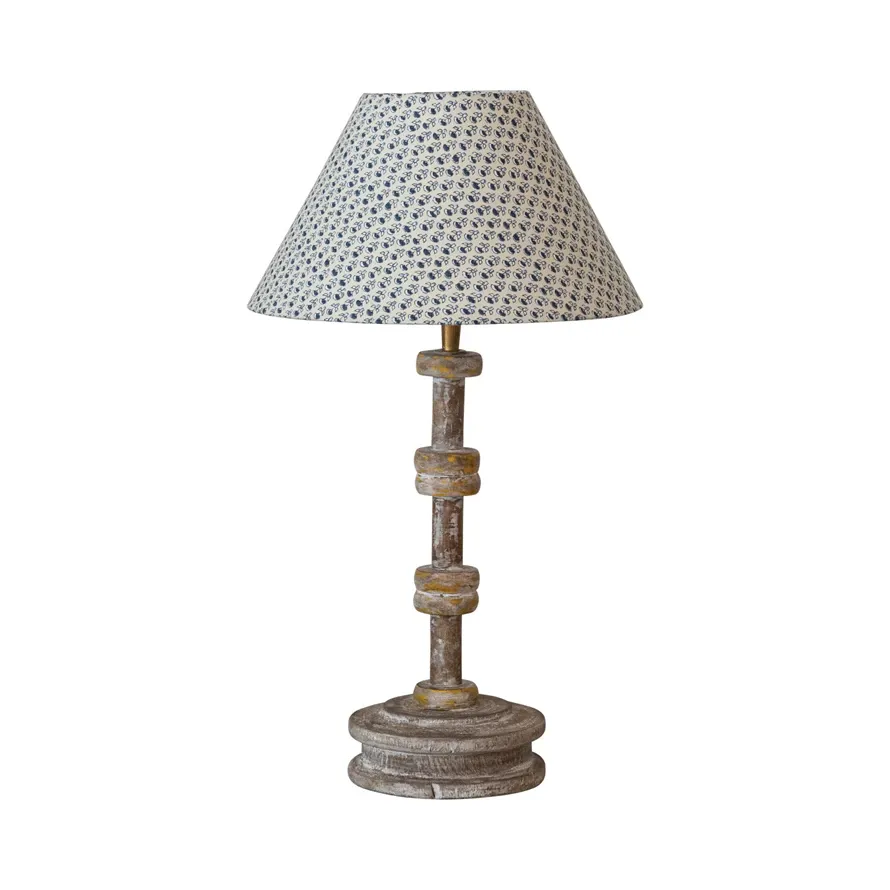 Reclaimed Wood Spool Swivel Table Lamp Creams &amp; Blues 12&quot; R x 20&quot; H