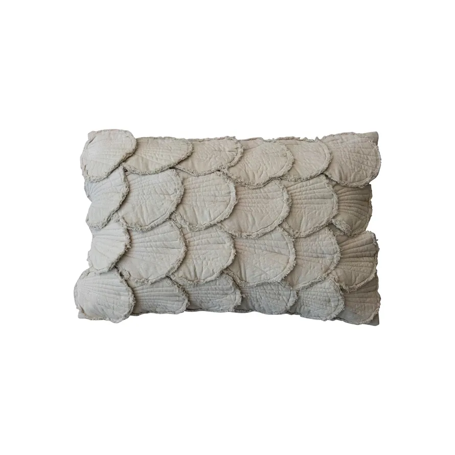 Cotton Lumbar Pillow With Appliqued Seashells In Sage 24&quot; L x 16&quot; H