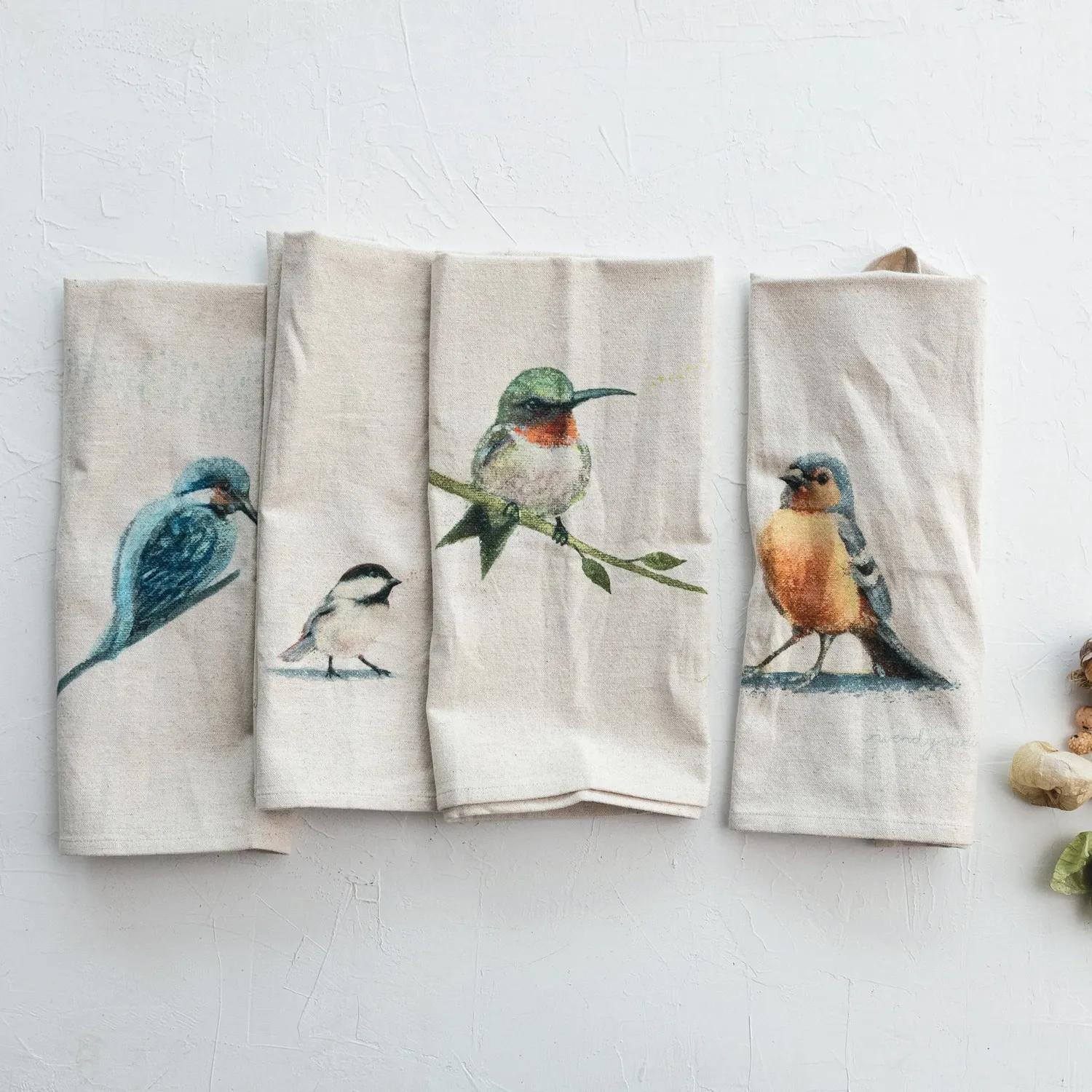 Cotton &amp; Linen Printed Tea Towel With Chickadee 28&quot; L x 18&quot; W