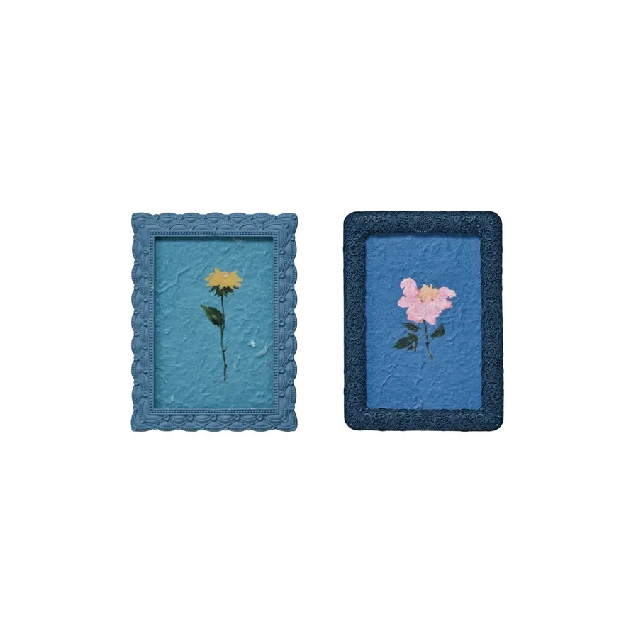 Debossed Pewter Photo Frame 4.5&quot; L x 6&quot; H Light Blue
