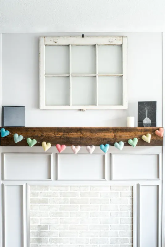Handmade Wool Felt Valentines Pastel Hearts Garland