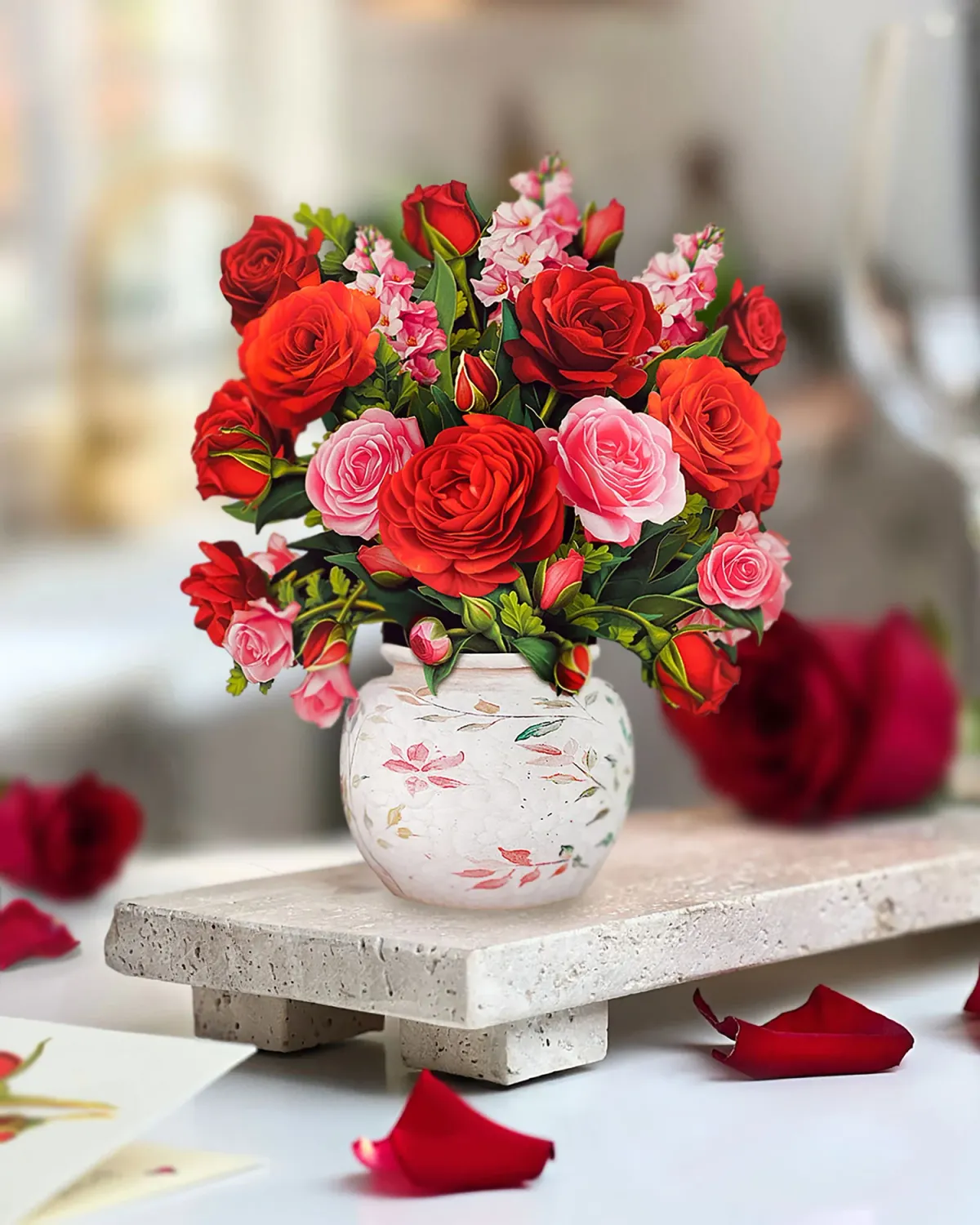 Fresh Cut Paper Pop Up Bouquet &amp; Matching Card Mini Blooming Roses